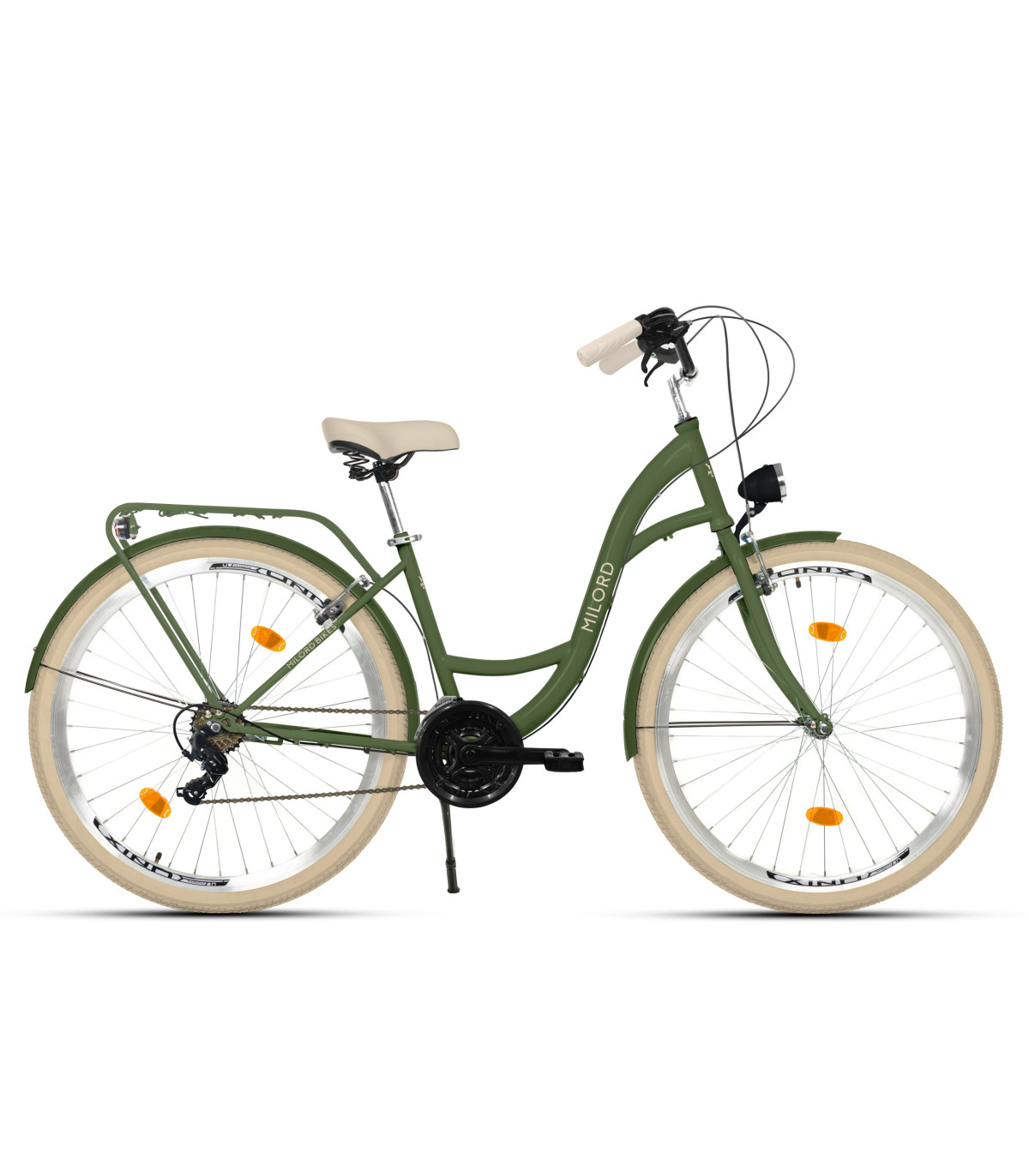 Milord Komfort Fahrrad Damenfahrrad, 28 Zoll, Khaki, 21 Gänge, Creme