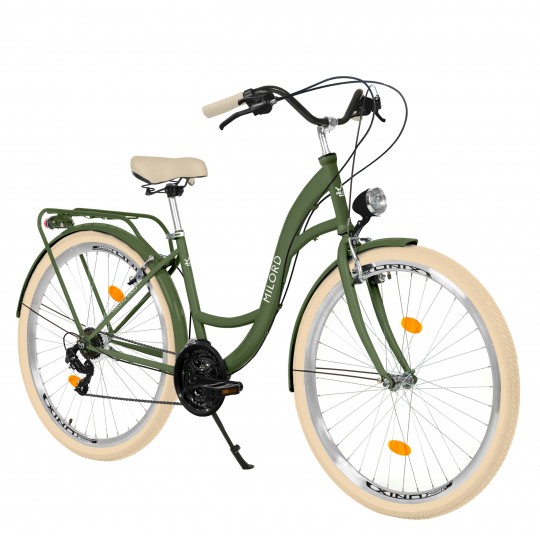 Milord Komfort Fahrrad Damenfahrrad, 28 Zoll, Khaki, 21 Gänge, Creme