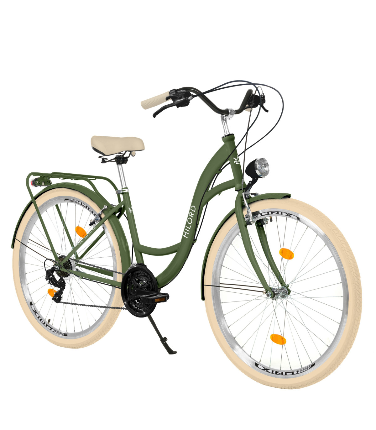 Milord Komfort Fahrrad Damenfahrrad, 28 Zoll, Khaki, 21 Gänge, Creme