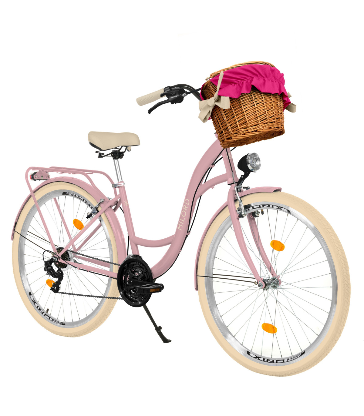 Milord Komfort Fahrrad Damenfahrrad, 28 Zoll, Rosa, 21 Gänge, Creme