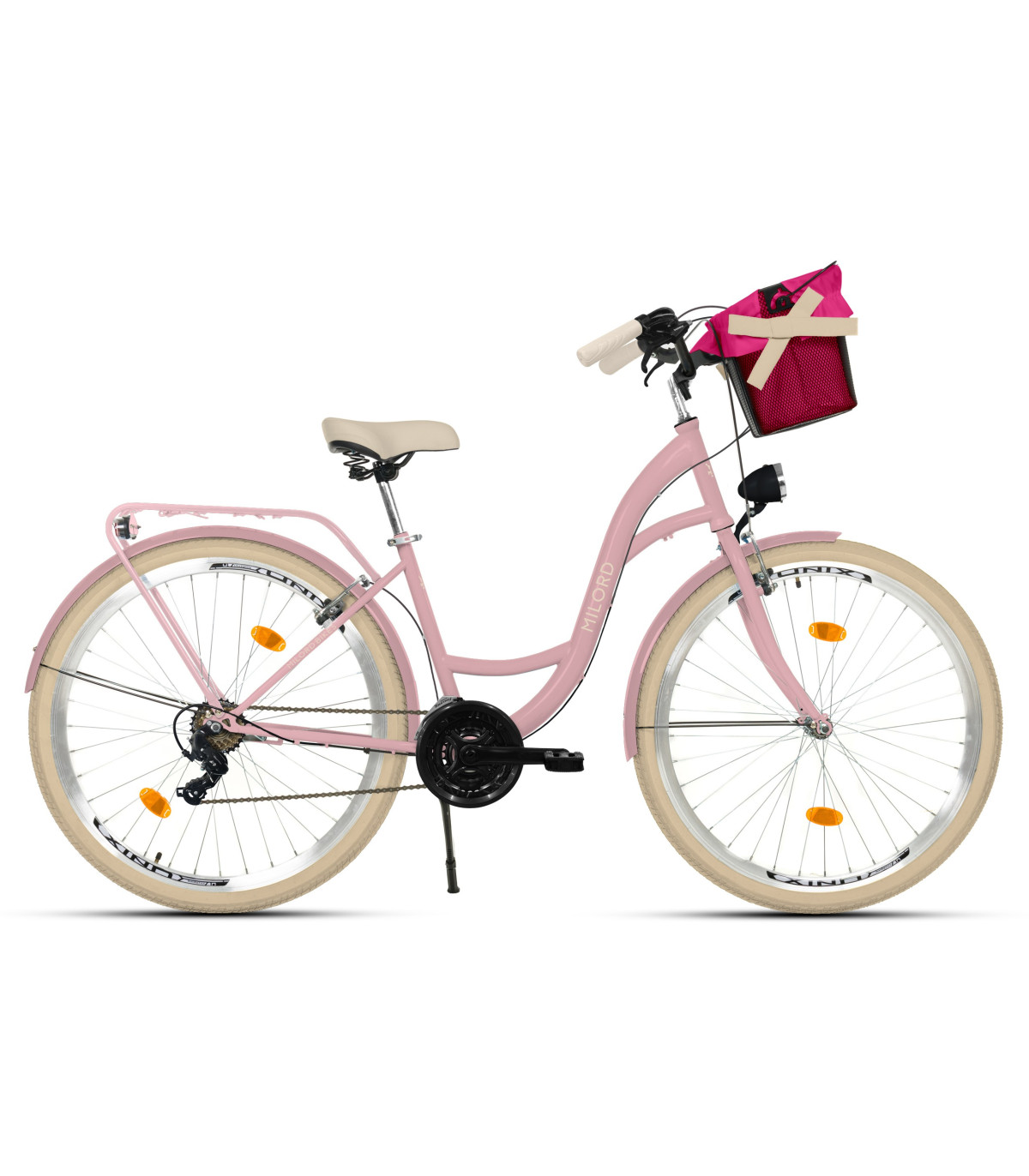 Milord Komfort Fahrrad Damenfahrrad, 28 Zoll, Rosa, 21 Gänge, Creme