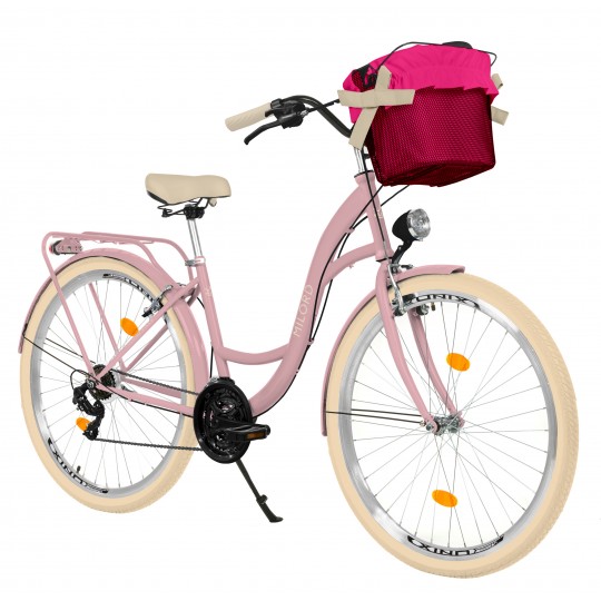Milord Komfort Fahrrad Damenfahrrad, 28 Zoll, Rosa, 21 Gänge, Creme