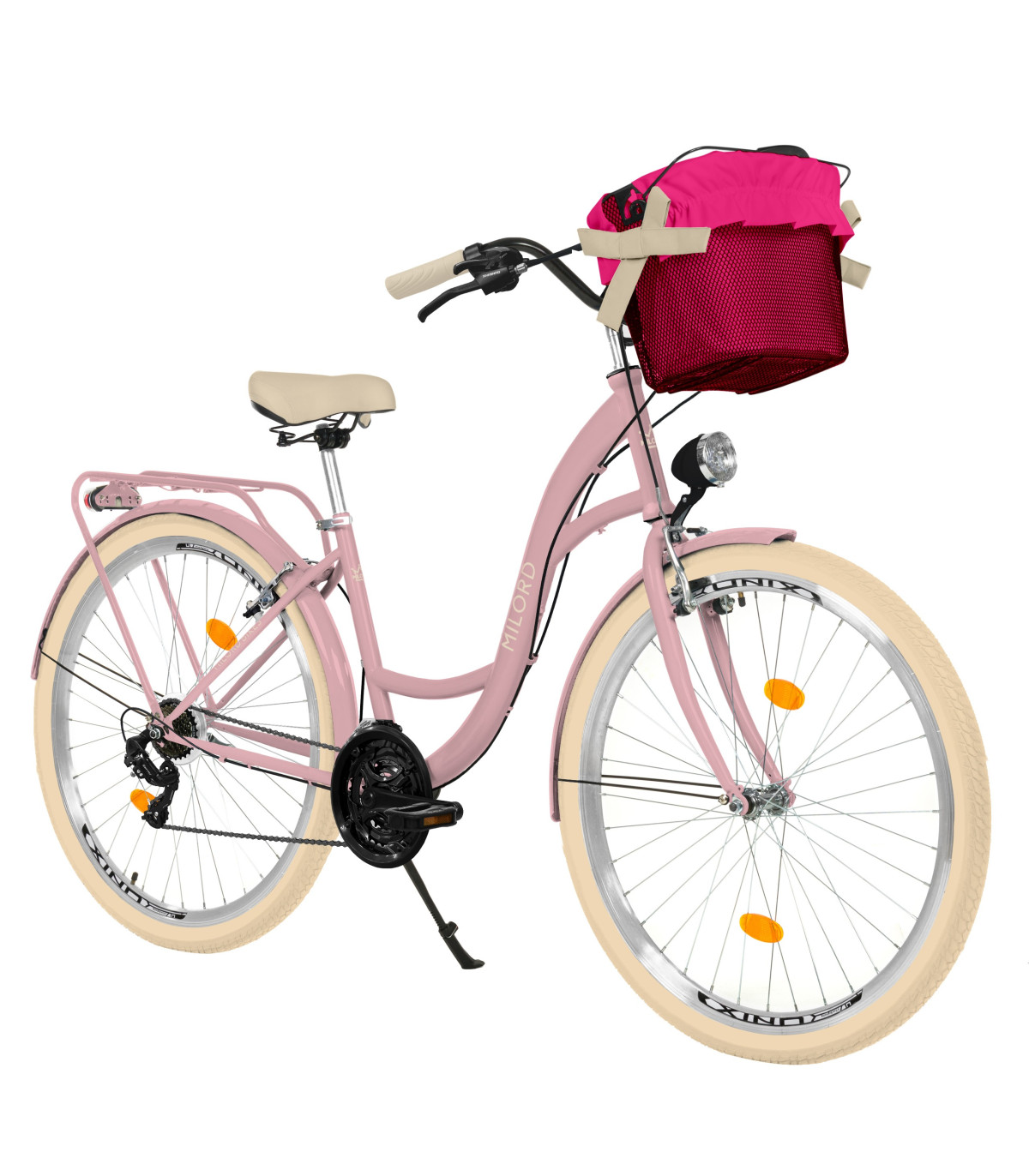 Milord Komfort Fahrrad Damenfahrrad, 28 Zoll, Rosa, 21 Gänge, Creme