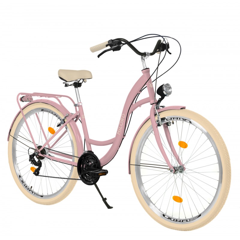 Milord Komfort Fahrrad Damenfahrrad, 28 Zoll, Rosa, 21 Gänge, Creme