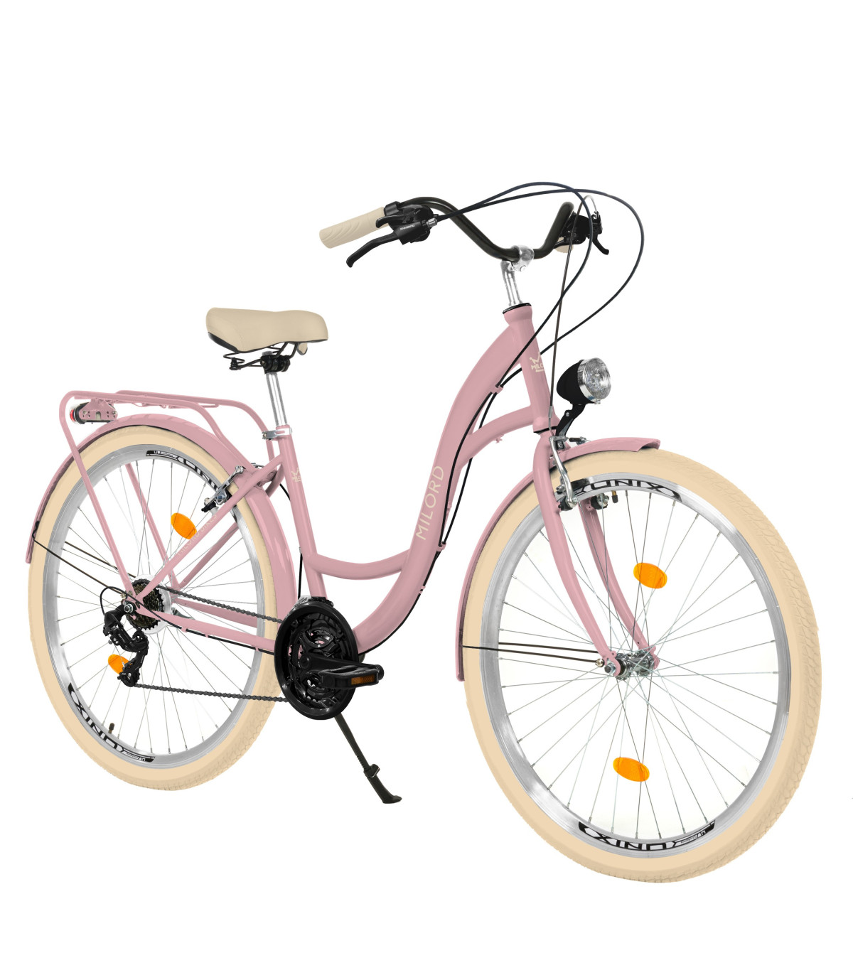 Milord Komfort Fahrrad Damenfahrrad, 28 Zoll, Rosa, 21 Gänge, Creme