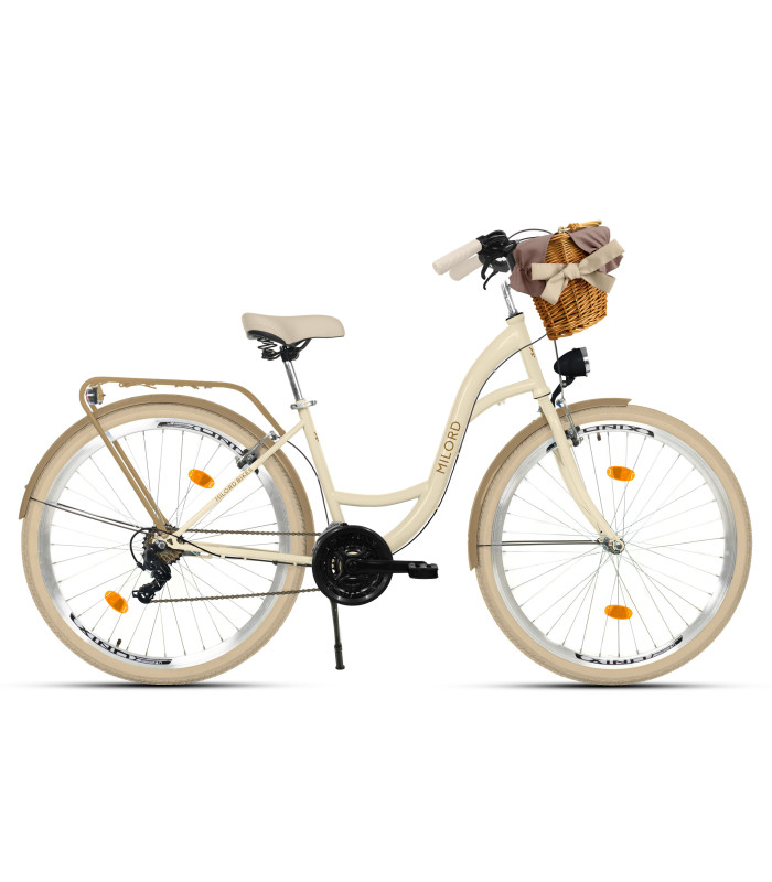Milord Fahrrad Weidenkorb Damenfahrrad 26 Zoll Creme-Braun 21 Gänge