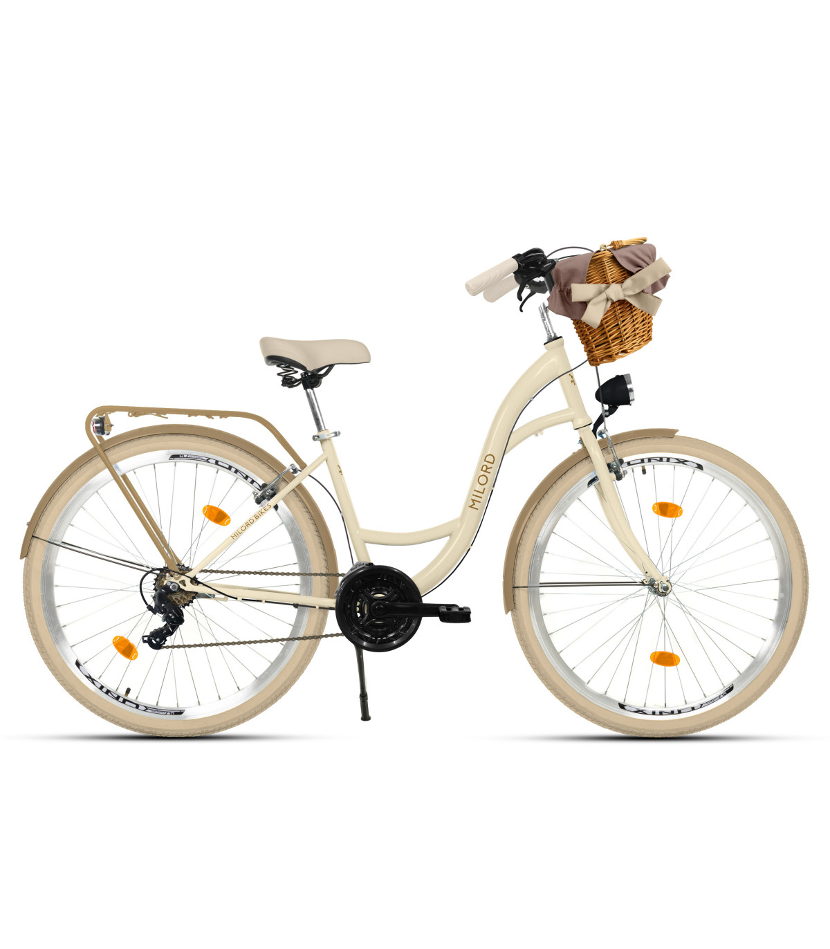 Milord Fahrrad Weidenkorb Damenfahrrad 26 Zoll Creme-Braun 21 Gänge