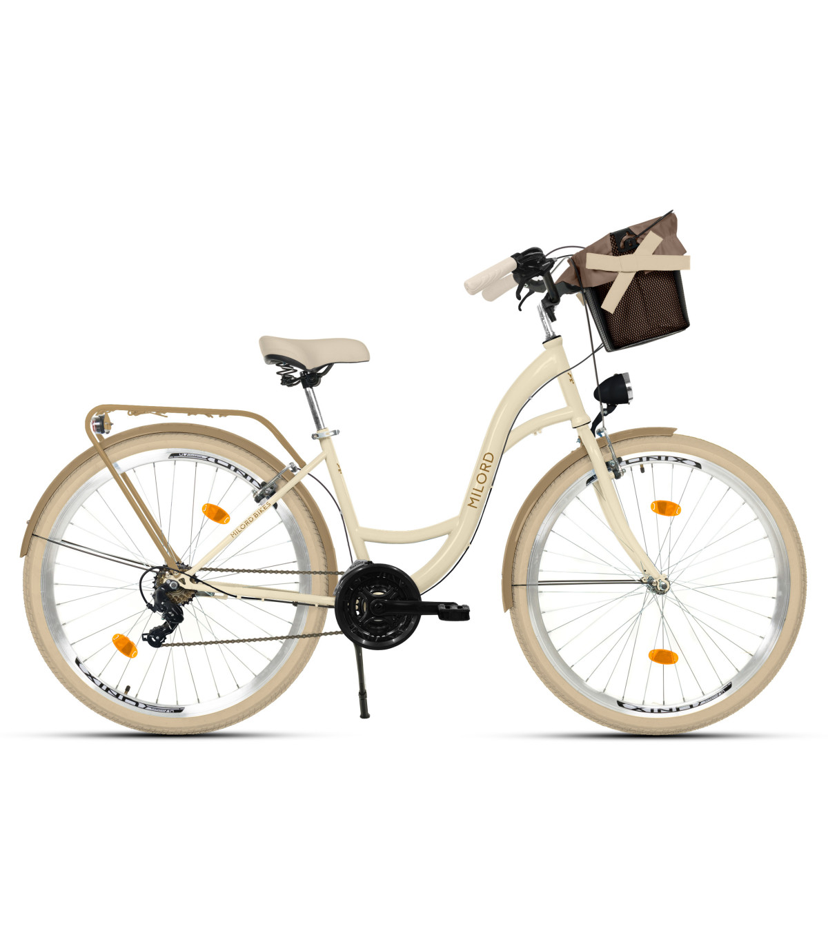 Milord Fahrrad Metallkorb Damenfahrrad 26 Zoll Creme-Braun 21 Gänge