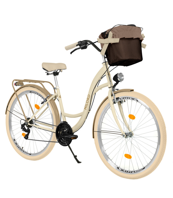 Milord Fahrrad Metallkorb Damenfahrrad 26 Zoll Creme-Braun 21 Gänge