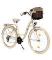 Milord Komfort Fahrrad Mit Metallkorb Damenfahrrad, 26 Zoll, Creme-Braun, 21-Gänge