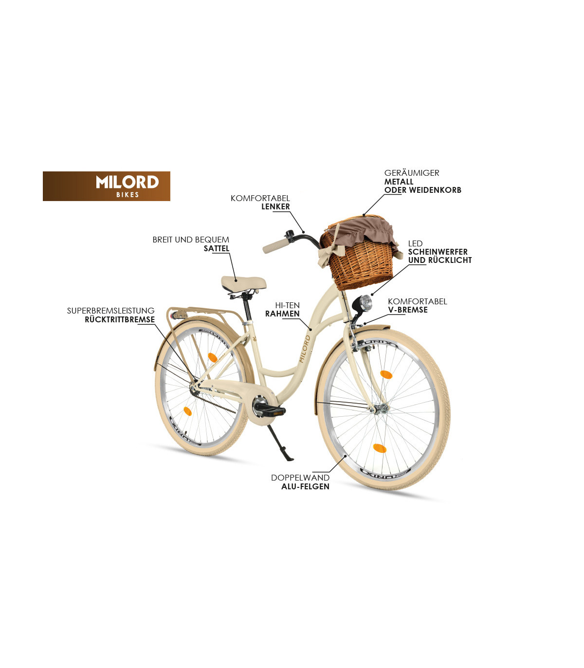 Milord Komfort Fahrrad Korb Damenfahrrad 26 Zoll Braun 1 Gang