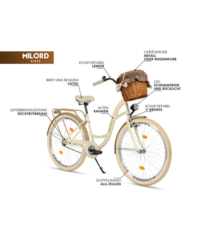 Milord Fahrrad Weidenkorb Damenfahrrad 28 Zoll Braun 1 Gang