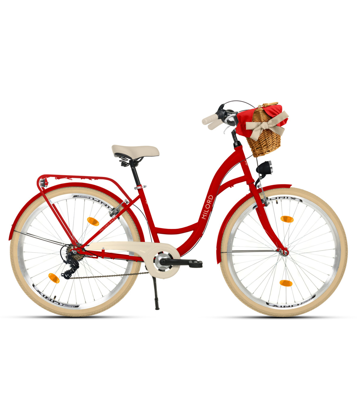 Milord Komfort Fahrrad Damenfahrrad, 28 Zoll, Rot, 7 Gänge, Creme