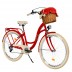 Milord Komfort Fahrrad Mit Weidenkorb Damenfahrrad, 26 Zoll, Rot, 7 Gänge, Creme Reifen