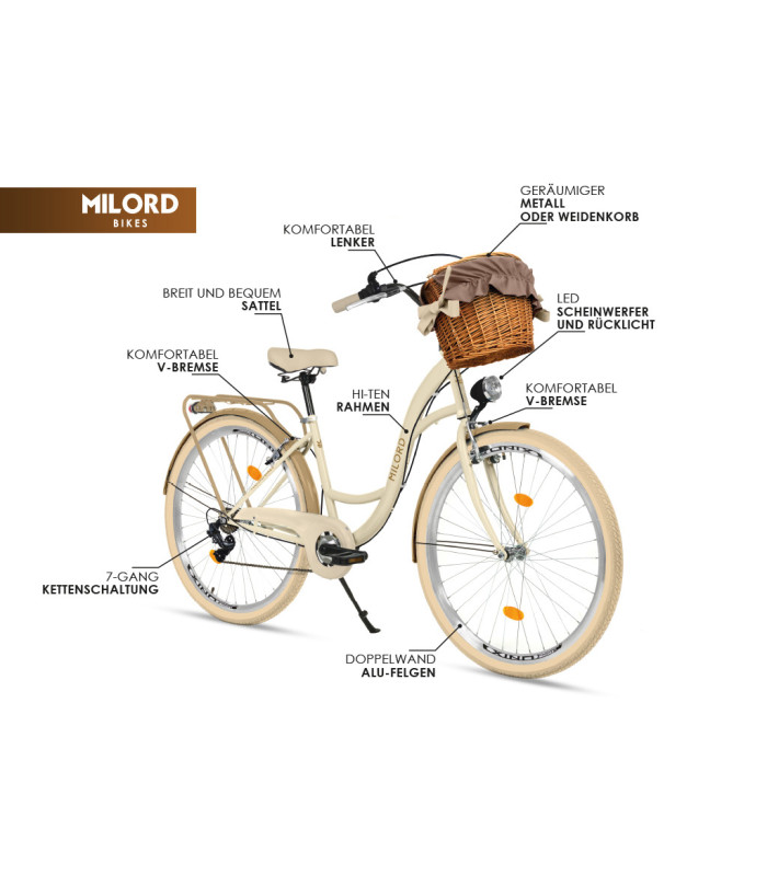 Milord City Fahrrad Weidenkorb Damenfahrrad 26 Zoll Rot 7 Gänge Creme