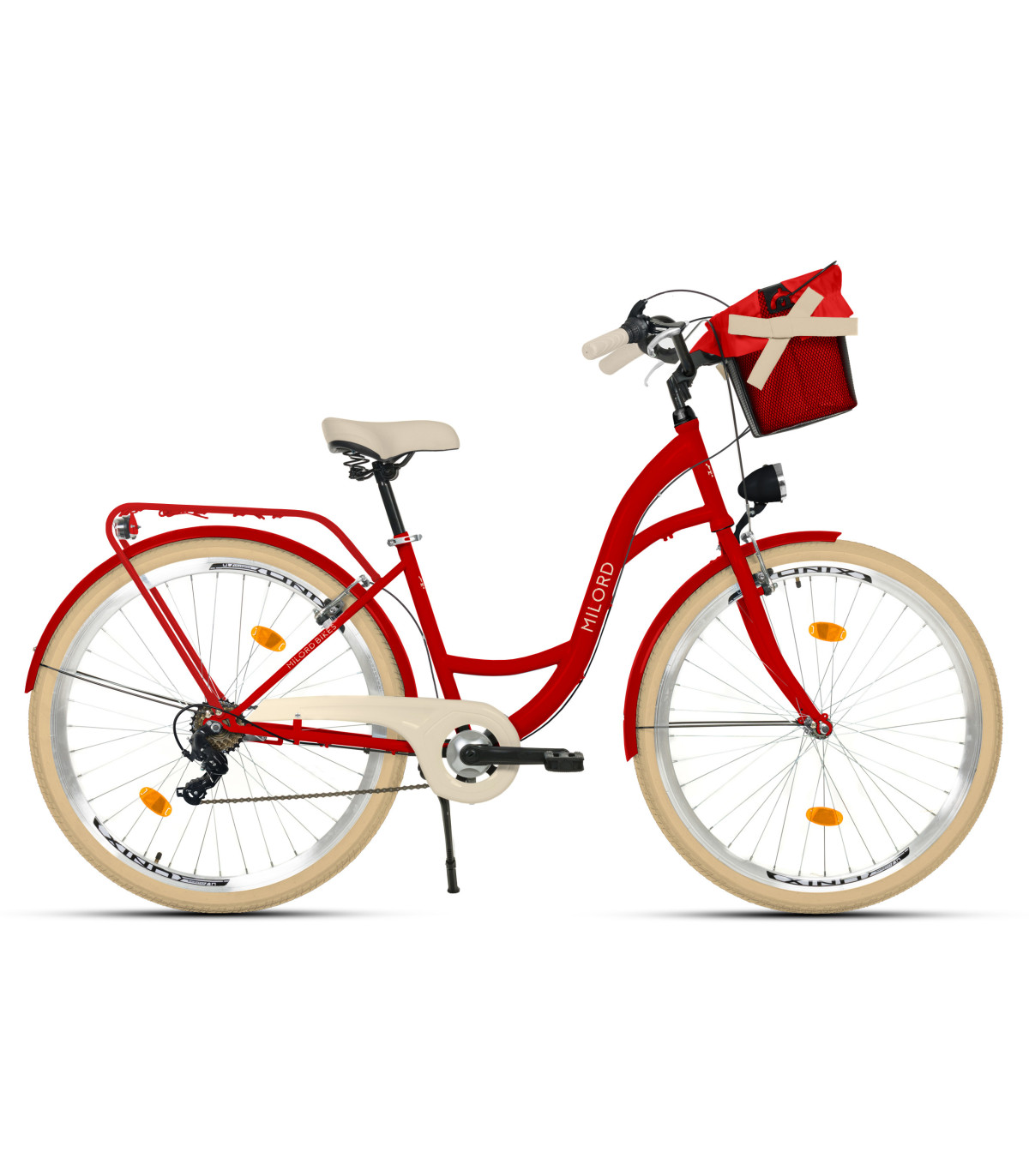 Milord City Fahrrad Korb Damenfahrrad 26 Zoll Rot 7 Gänge Creme