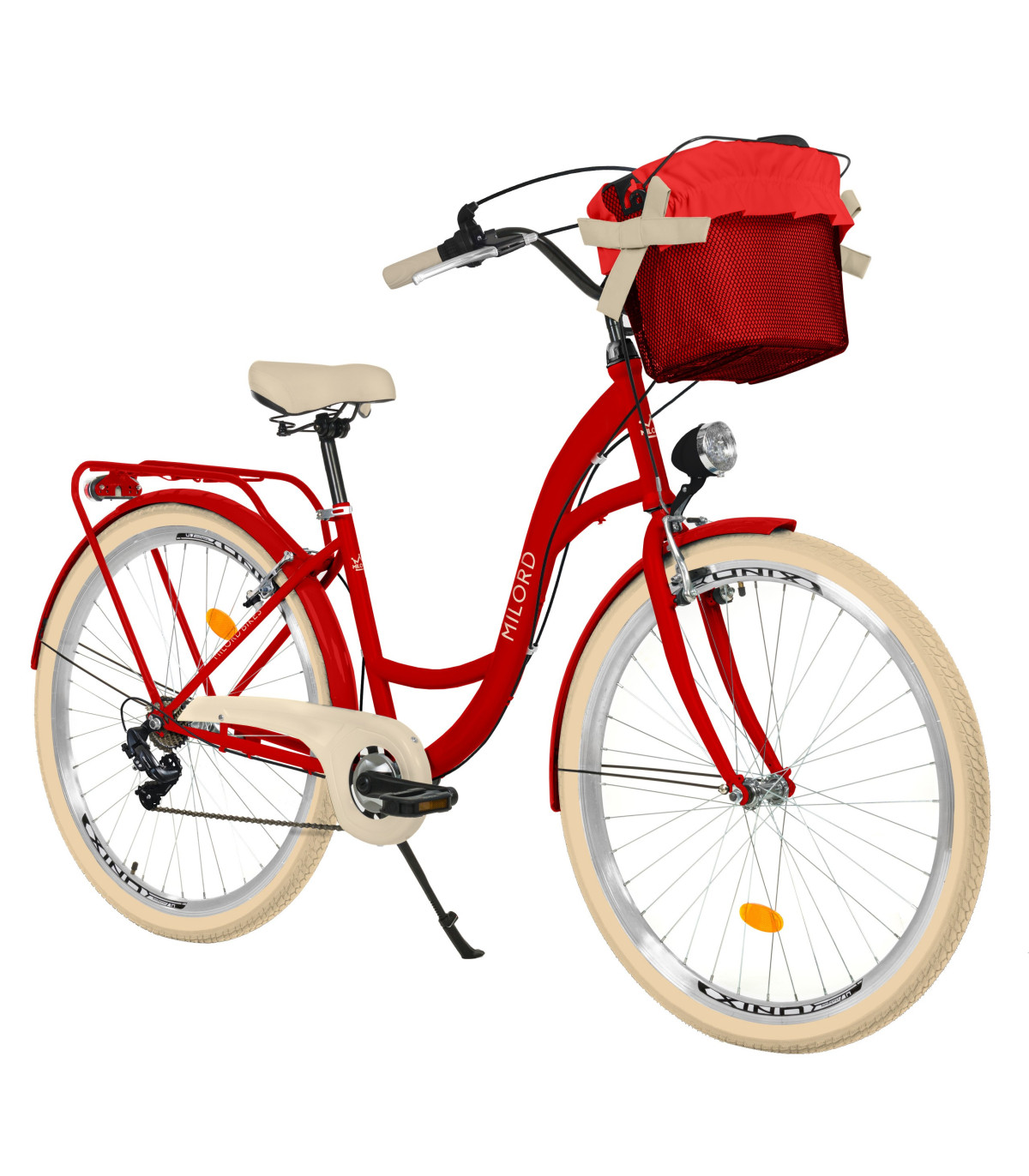 Milord City Fahrrad Korb Damenfahrrad 26 Zoll Rot 7 Gänge Creme