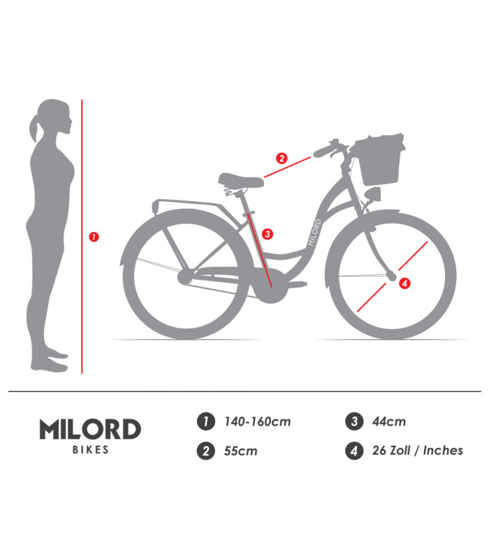 Milord City Fahrrad Damenfahrrad 26 Zoll Rot 7 Gänge Creme
