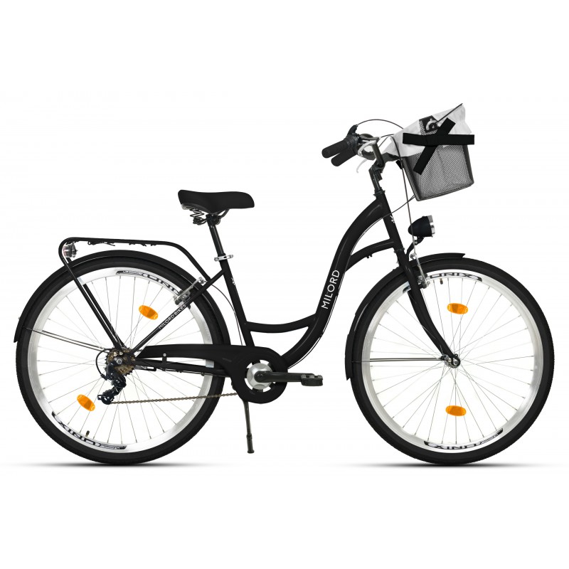 Milord Komfort Fahrrad Mit Korb Damenfahrrad, 28 Zoll, Schwarz, 7 Gänge