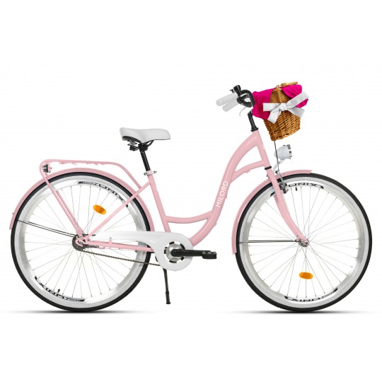 Milord Komfort Fahrrad Mit Weidenkorb Damenfahrrad, 28 Zoll, Pink, 1 Gang