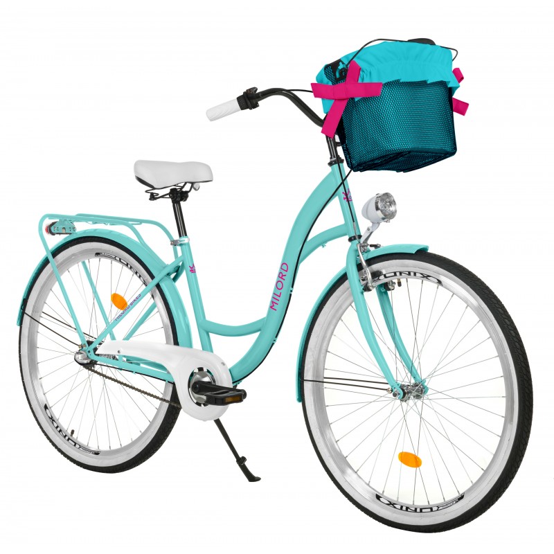 Milord Komfort Fahrrad Mit Korb Damenfahrrad, 28 Zoll, Wasserblau, 3 Gänge
